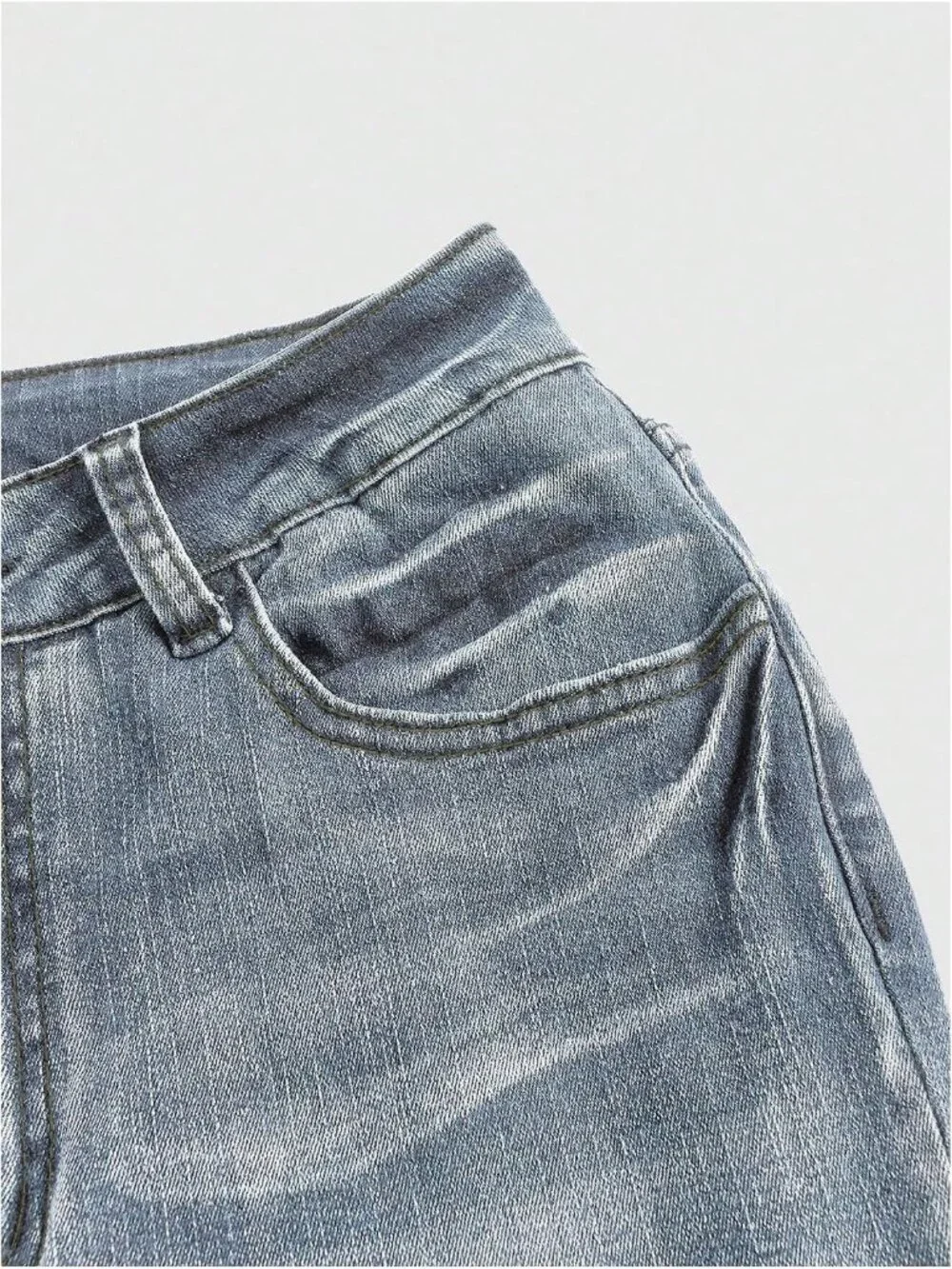 Women's Light Blue Denim Pull On Y2k Goth High Waist Mid Rise Bell Bottom Jeans